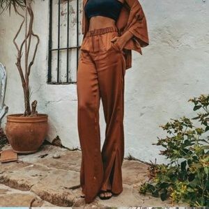Zara Satin bronze wide leg pants